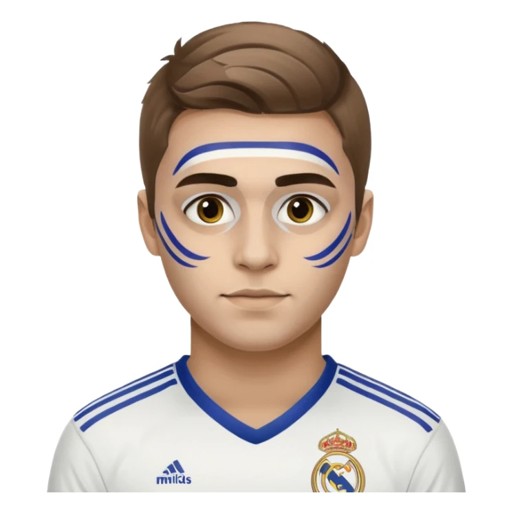football supporter, paint in face, real madrid sticker