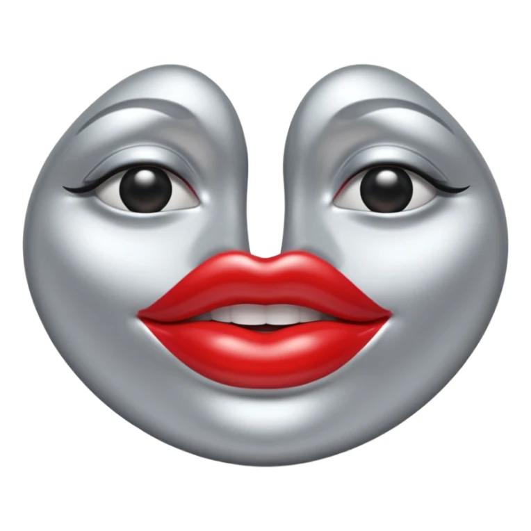 A seductive pair of slightly parted lips emoji made of liquid silver chrome, smooth glossy metallic surface, soft sensual curves, subtle reflections, luxury sexy aesthetic, minimal iOS emoji style, centered composition, clean white background, soft studio lighting, no text sticker