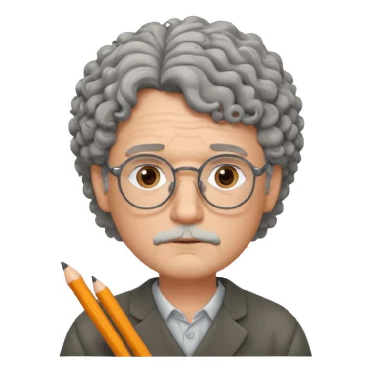 Sad male Writer with curly gray hair and glasses sticker
