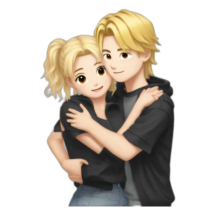 bangchan stray kids and blonde girl hugging sticker