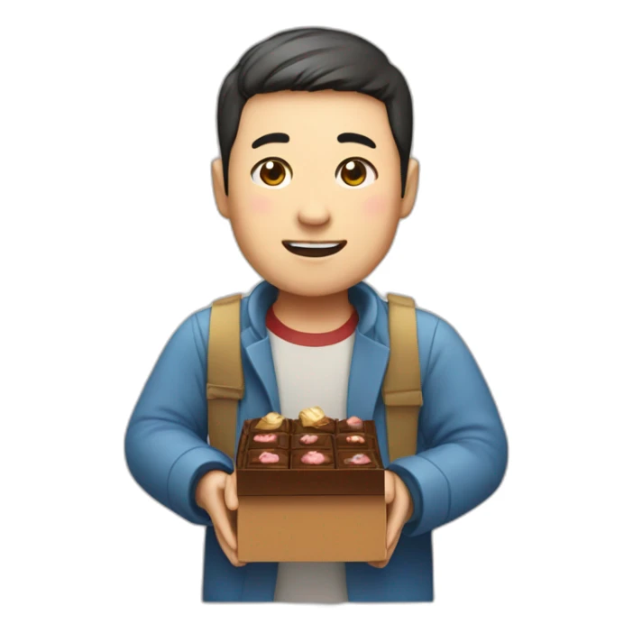 Chinese man carrying a box of chocolate sticker