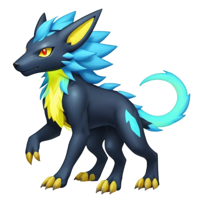  pastel dark bright vibrant futuristic lush warm-colored neon-glowing electric maned Luxray-Manectric-Fakémon-Vernid-Digimon-creature (full body) sticker