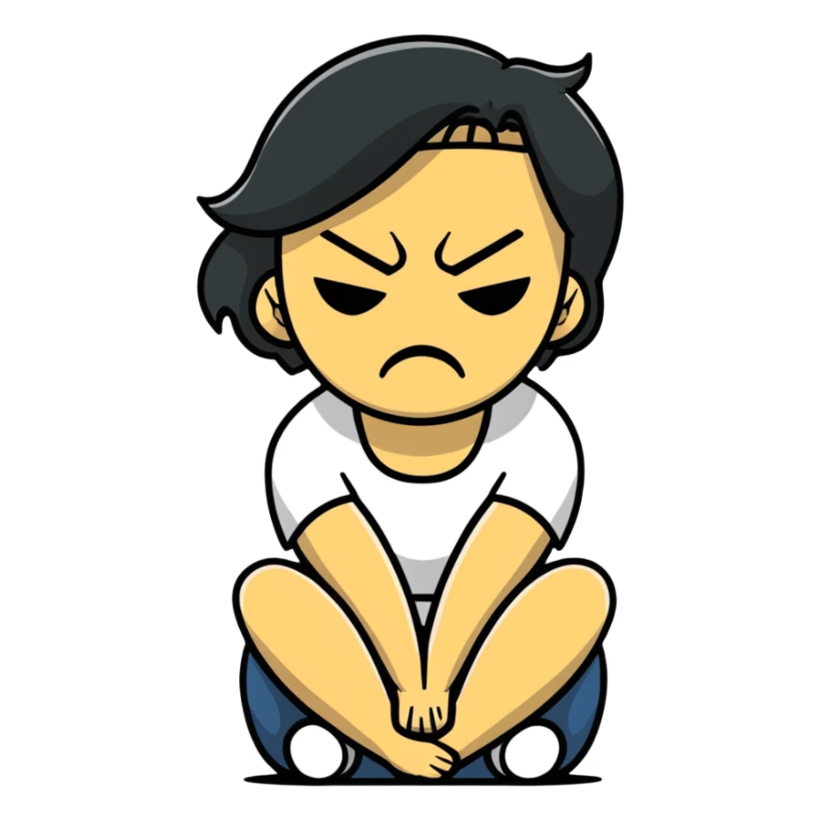 a woman sitting looking angry and sad sticker