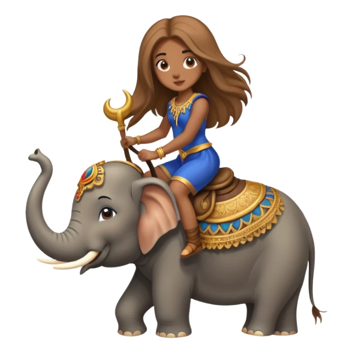 light brown super long hair girl riding elephant  sticker