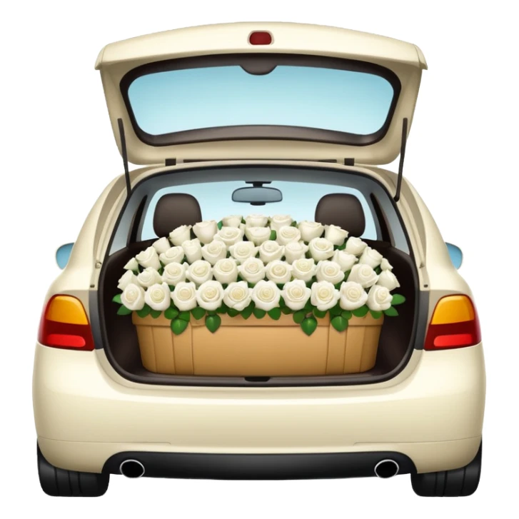 car with trunk full of white roses, emoji style sticker