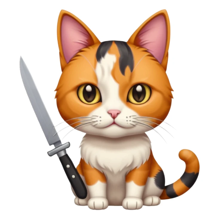 Elinde bicak olan caliko cinsi bir kedi sticker
