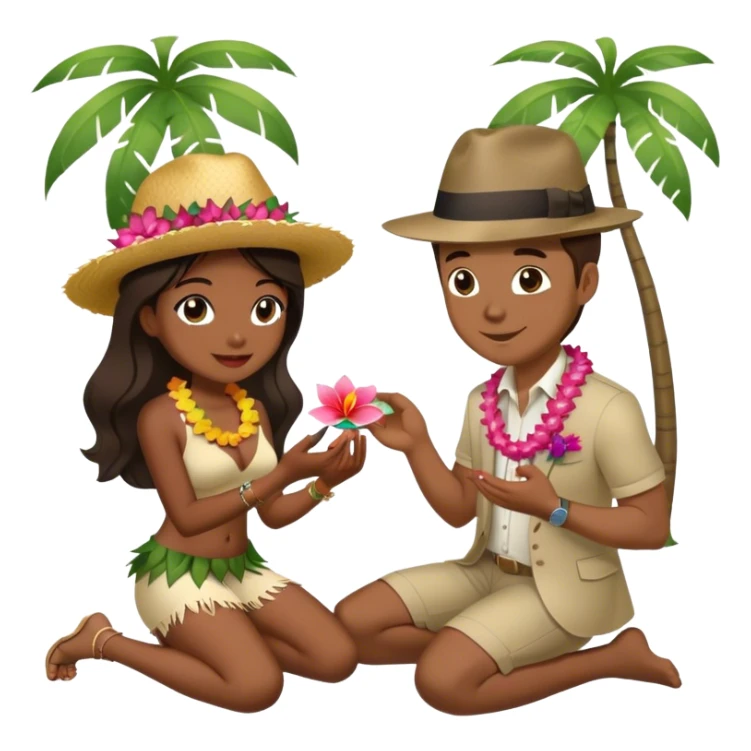 White man wearing fedora on one knee proposing to Hawaiian girl with ring  sticker