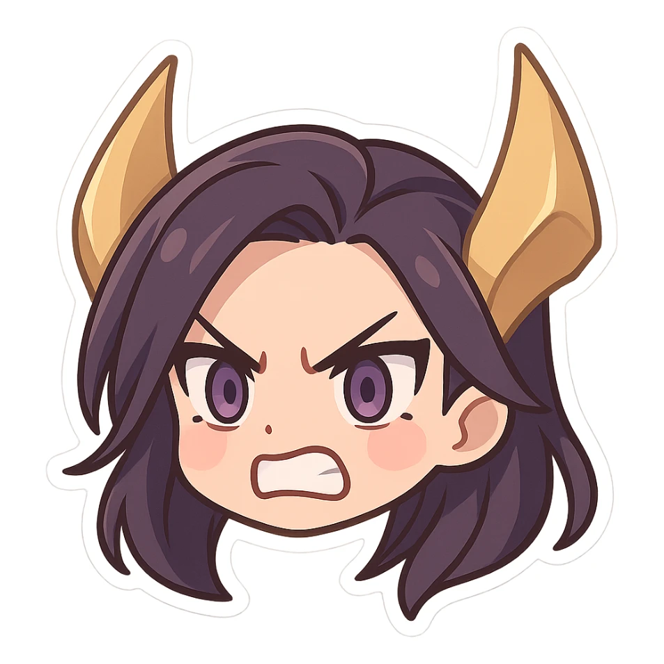 Kaisa from League of Legends, angry chibi emote, only head, alternate expression 3 sticker