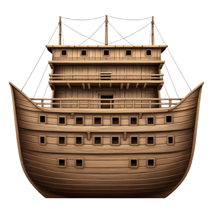Massive wooden ship ark, empty deck, wide structure, detailed planks and beams, no animals sticker