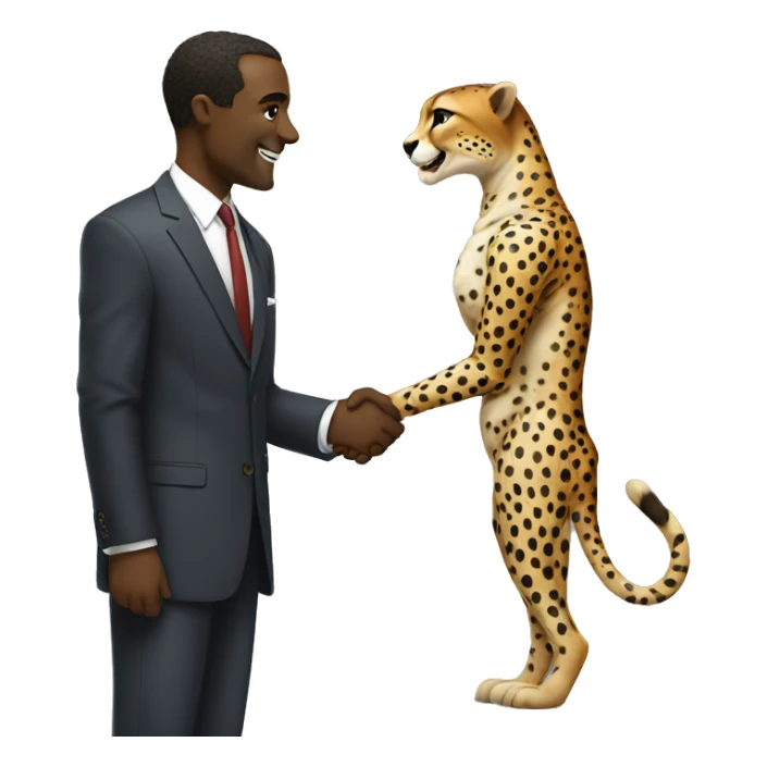 A cheetah in a classic suit shakes hands with a man  sticker