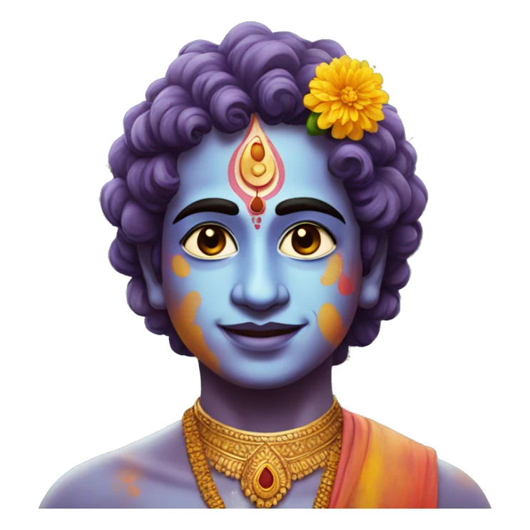 Krishna in holi with gulal on his face sticker