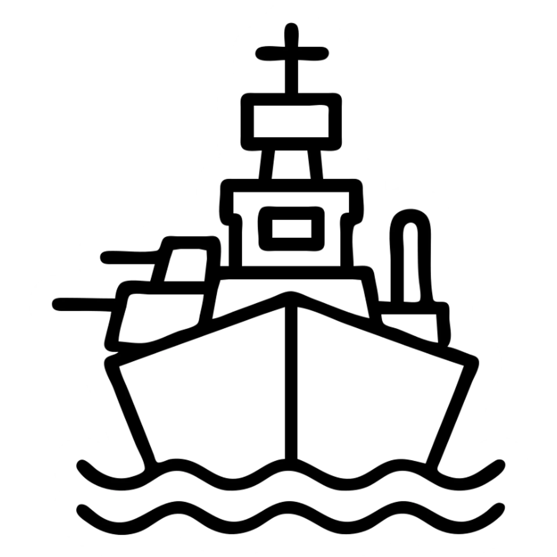 battleship icon, clean and simple, outlined icon style, no fill, minimal details sticker