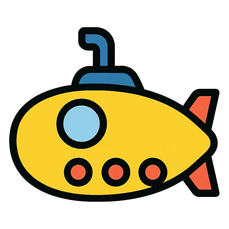 submarine, modern icon style, clean lines, minimal color, simple and recognizable sticker