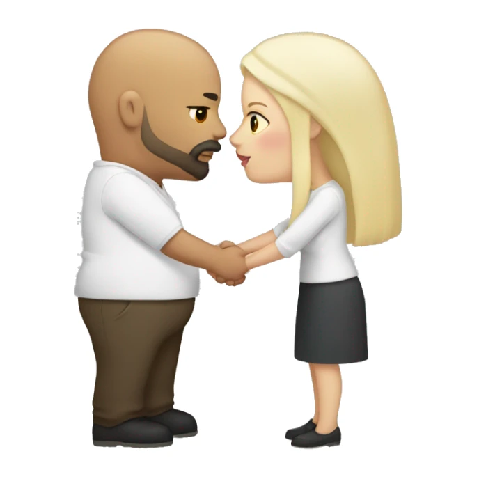 Chubby Dark tan male, bald with beard and mustache kissing a chubby white female with long straight platinum blonde hair  sticker