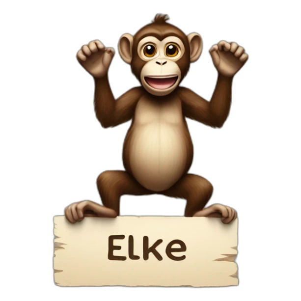 monkey lifts sign with inscription Elke sticker