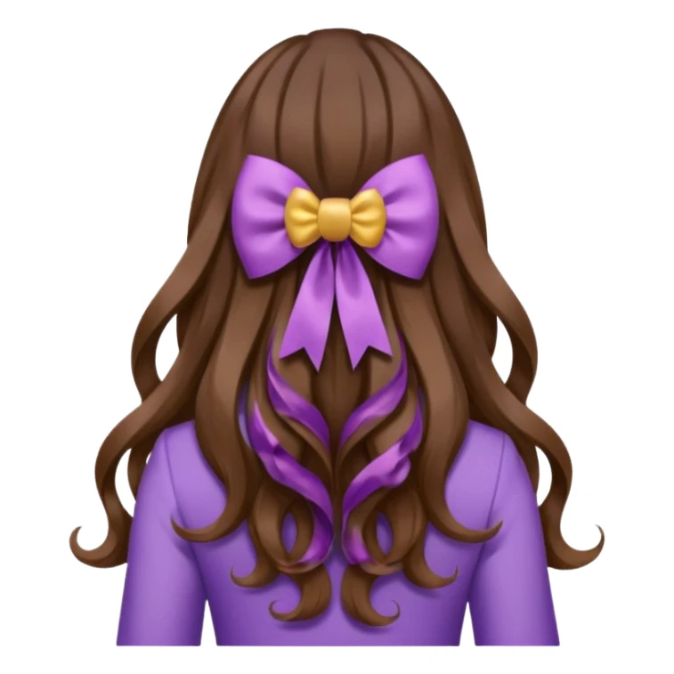 long wavy brown hair from behind with a medium lilac bow sticker