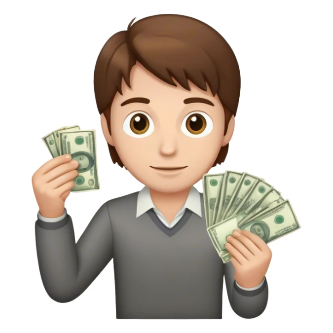 man with brown hair with money sticker