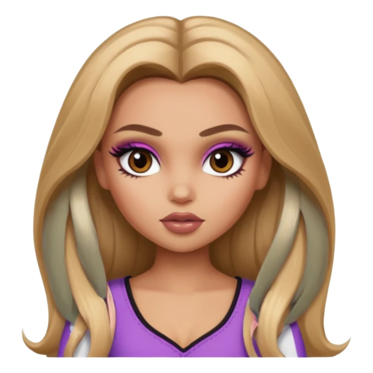 pretty bratz baddie, long darkblond hair, pretty makeup, long lashes, pretty brown eyes sticker