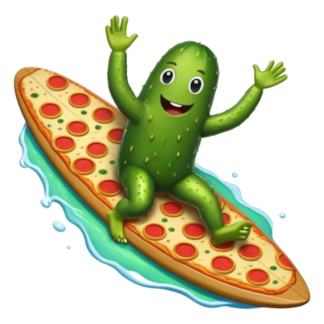 a pickle riding surfboard eating pizza in space sticker