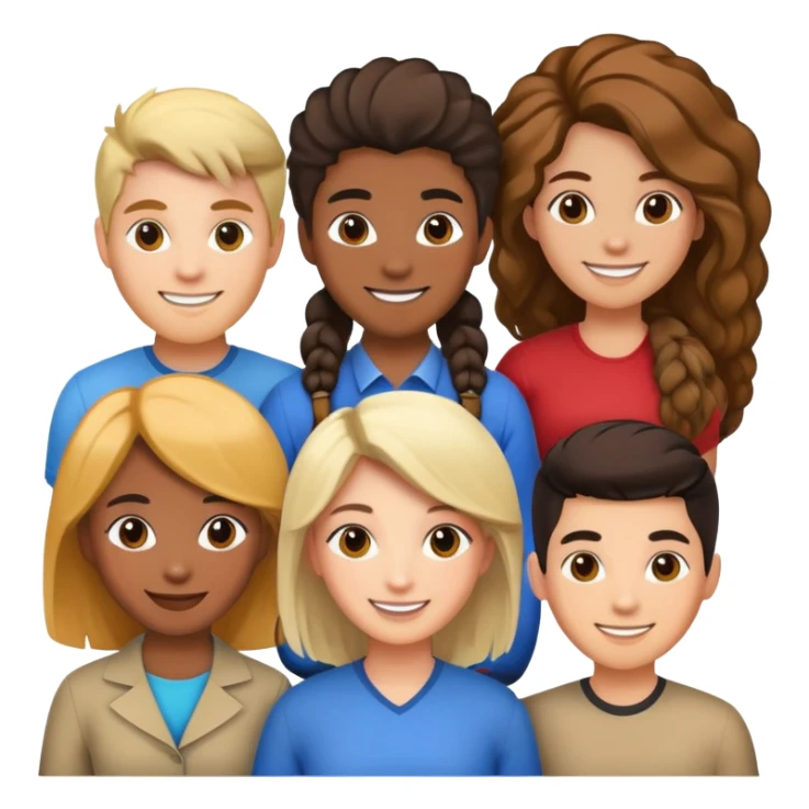 a diverse team(white, black, asian, female, male), 6 people teamwork sticker