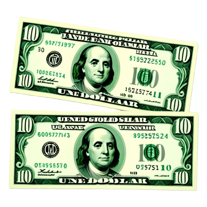 3D realistic US 100 dollar bill sticker, slight perspective, centered, clean cutout, transparent background, no text, no watermark sticker