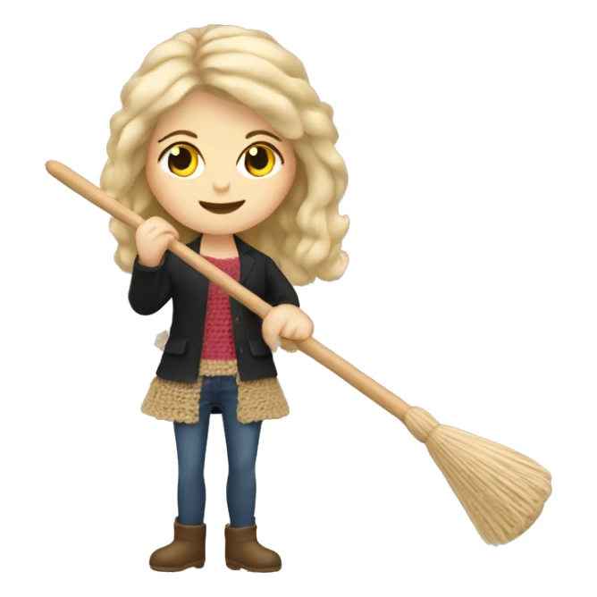 White woman blond hair riding a crochet hook Like a broom sticker