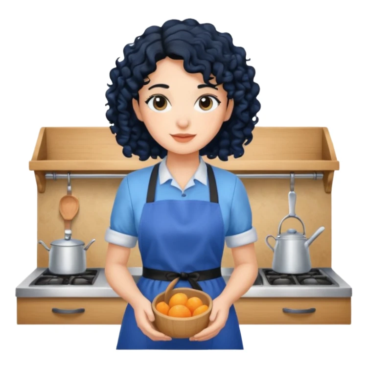 woman with curly black hair in blue apron sticker