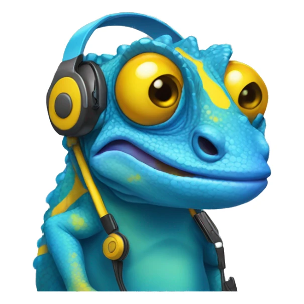 blue chameleon with yellow spots and headset sticker