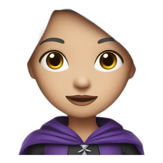 a young white brown thin girl with straight black hair dressed as a purple witch sticker