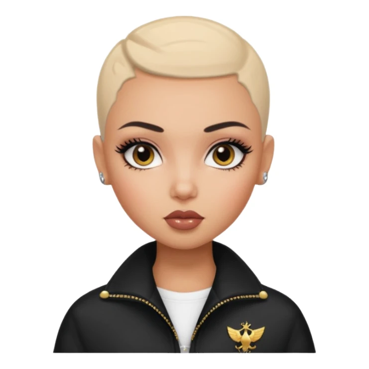 russian features, blacky buzz cut, beauty,  hair, light skin,  hazel eyes, pretty eyes, black eyeliner, pretty bratz baddie  sticker