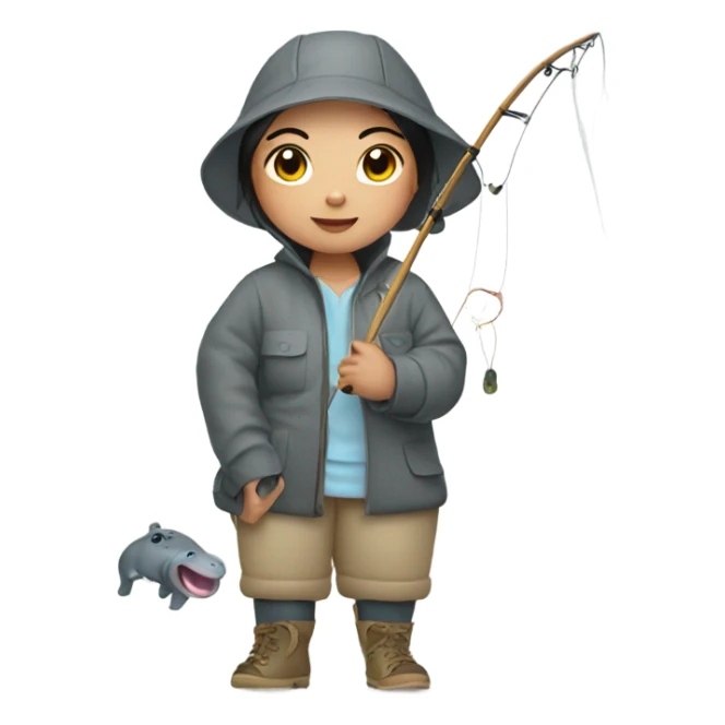 asian girl fishing in a hippo costume sticker
