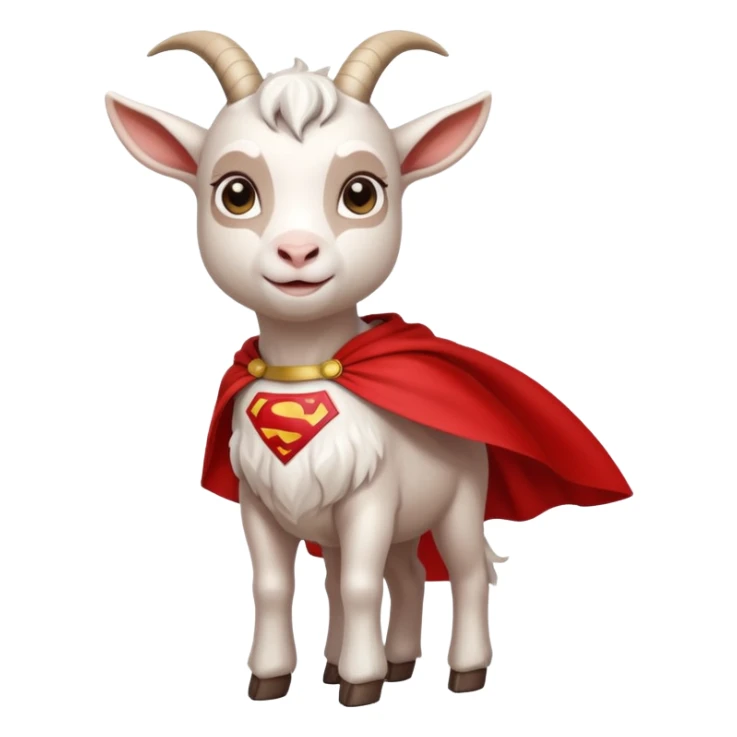white female goat wearing a read cape like superman sticker