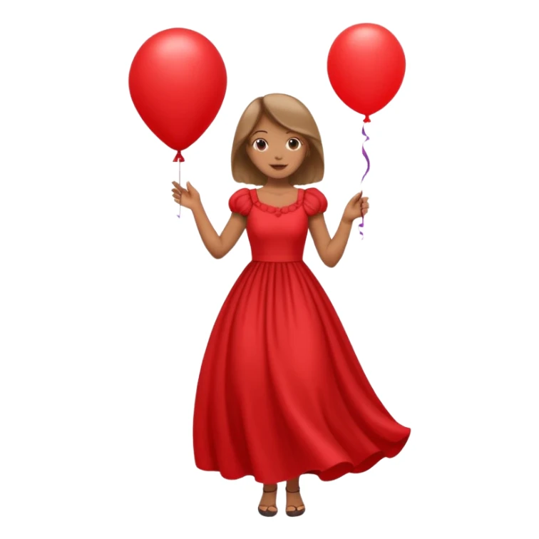 female wearing dress, holding balloon, sticker