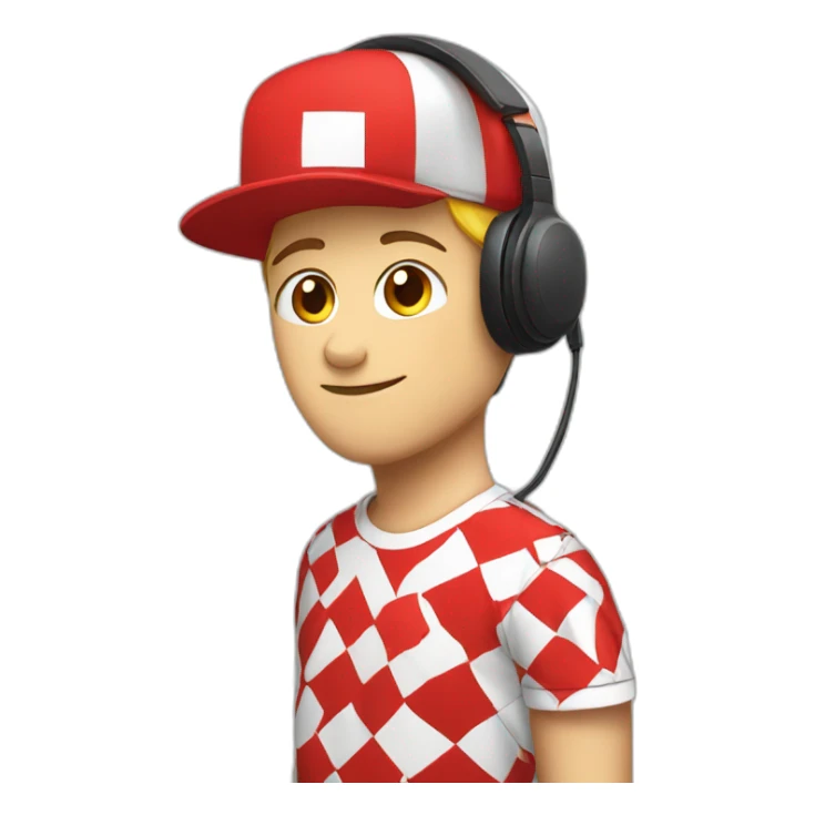 White Streamer wearing a back cap and red headphone with a shirt black and red squares sticker