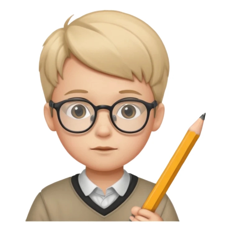 boy kid with glasses → holding a pencil sticker