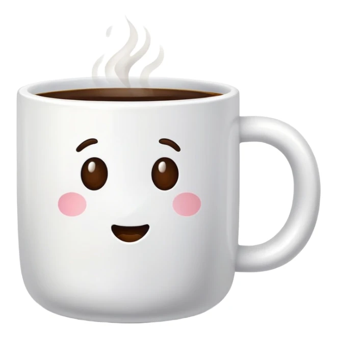 White ceramic coffee mug filled with hot coffee, no face or emoji sticker