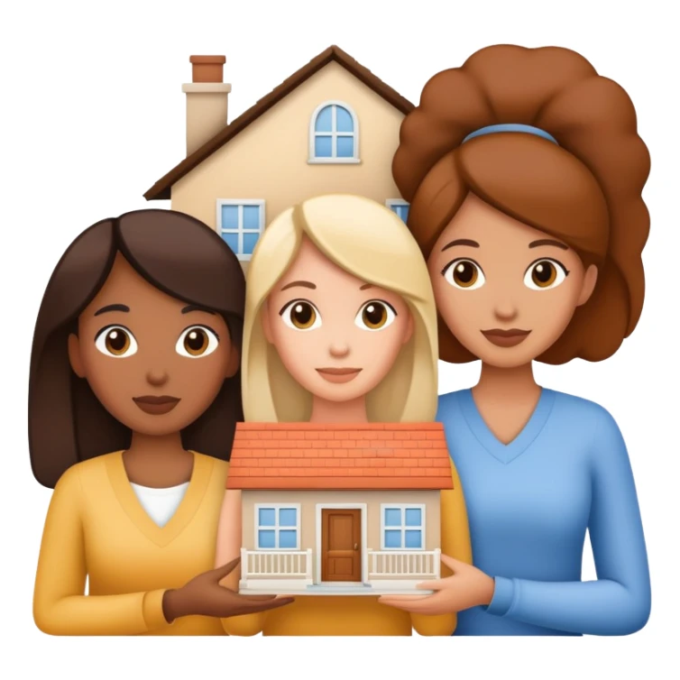 3 women holding a home title sticker