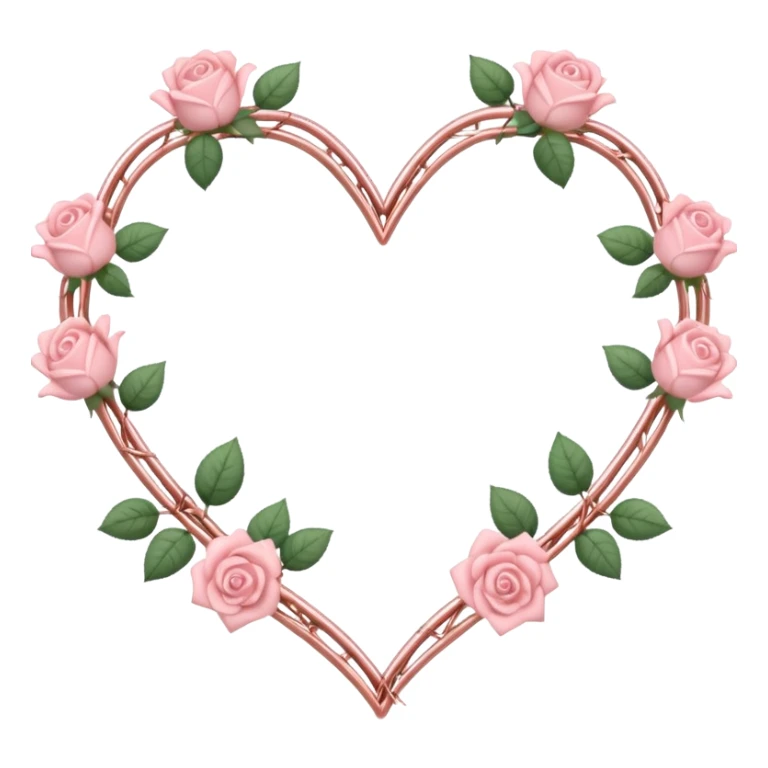 heart shape rose gold barb wires with pastel pink roses border sticker