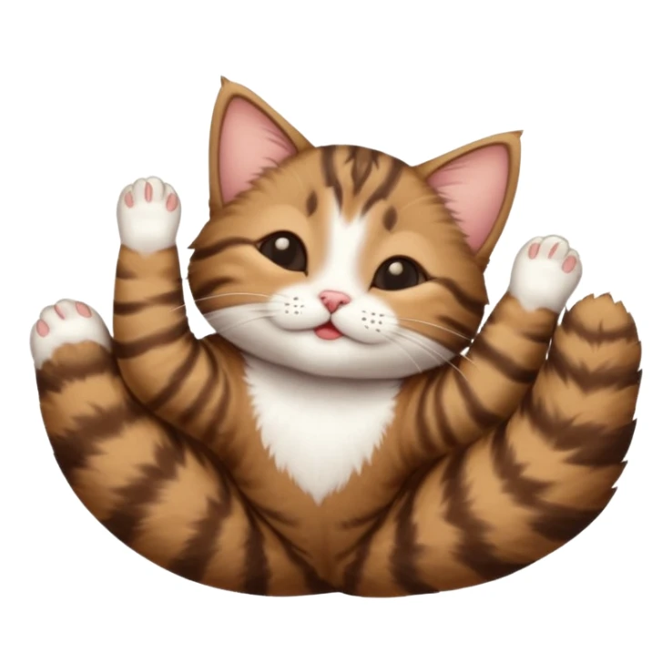 dark brown tabby and white small cat in funny positions upside down with eyes closed sticker