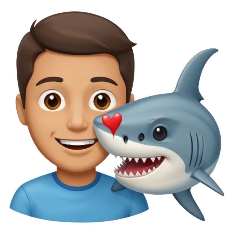 Man kissing a picture of a shark sticker