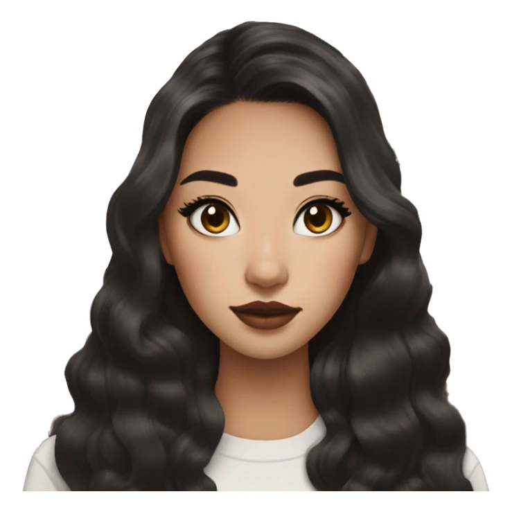 Beautiful half white half asian starbucks barista with long dark brown hair and cat eye makeup and light glossy lips and blush sticker