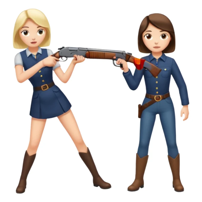 A girl shooting a man’s leg with a shotgun sticker