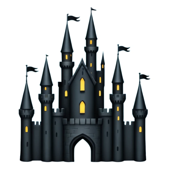 iOS emoji, minimal dark fantasy, black castle silhouette, flat sticker