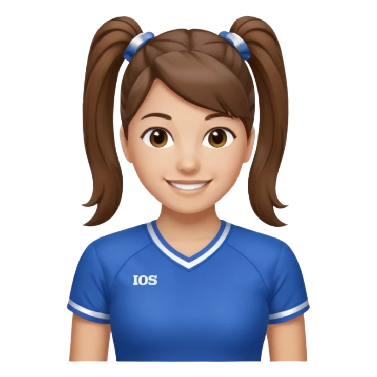 brown hair blue cheerleading shirt no bangs with a high pony tail smiling sticker