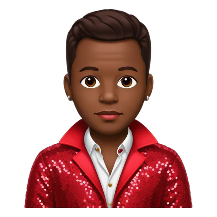 Bobby Brown (b.1969) from New Edition with dark brown hair, red sequin outfit sticker
