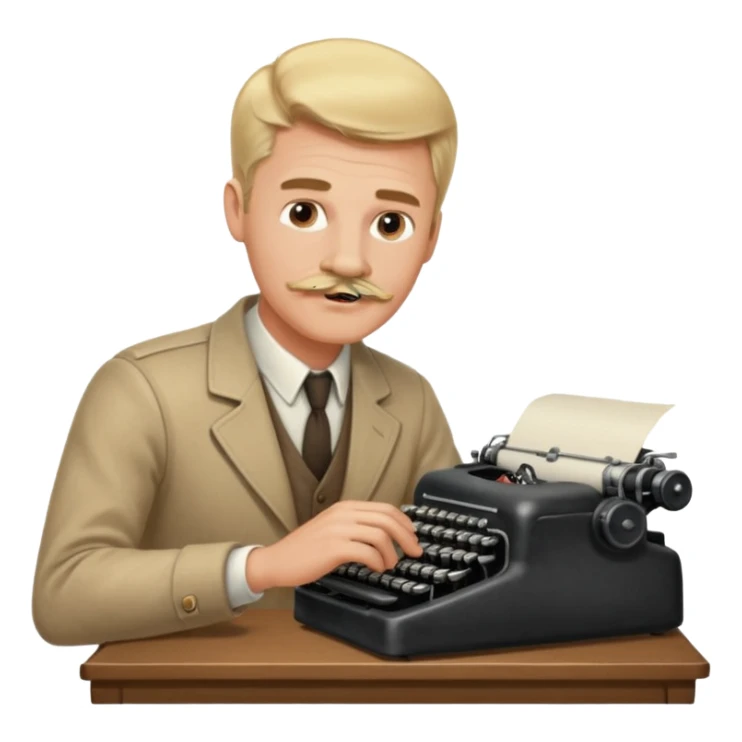 moustache blonde man with vintage typewriter sticker
