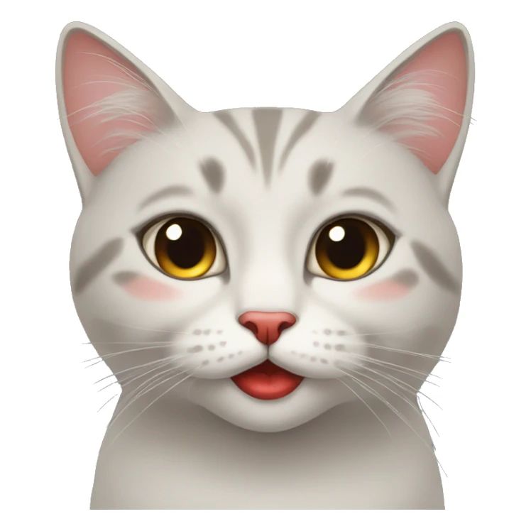 Tired female cat with long eyelashes and red lipstick sticker