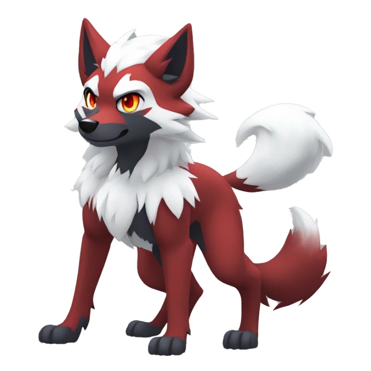 Anthro-Lycanroc-Red-White-Werewolf-Midnight-form Full Body sticker