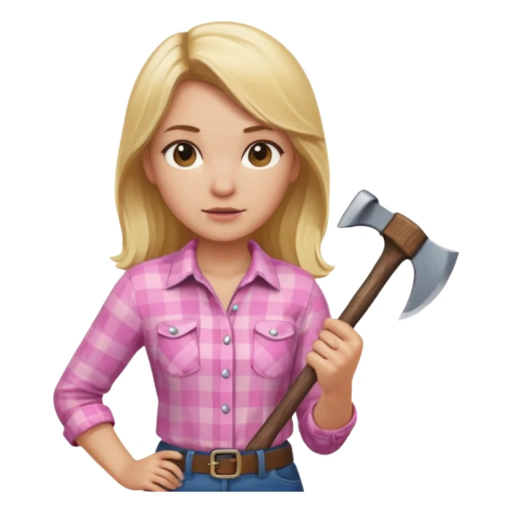 lumberjack blonde woman holding axe pink checked shirt sticker