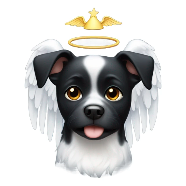black dog with a little white and angel wings and halo sticker